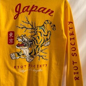 Riot Society Japan Tiger Long Sleeve Graphic Tee Yellow Small